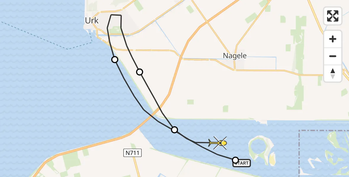 Routekaart van de vlucht: Politiehelikopter naar Swifterbant, Hanzerak