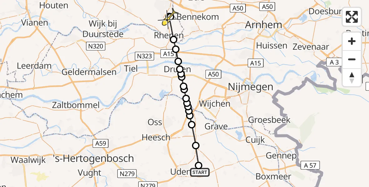 Routekaart van de vlucht: Lifeliner 3 naar Rhenen, Achter-Oventje