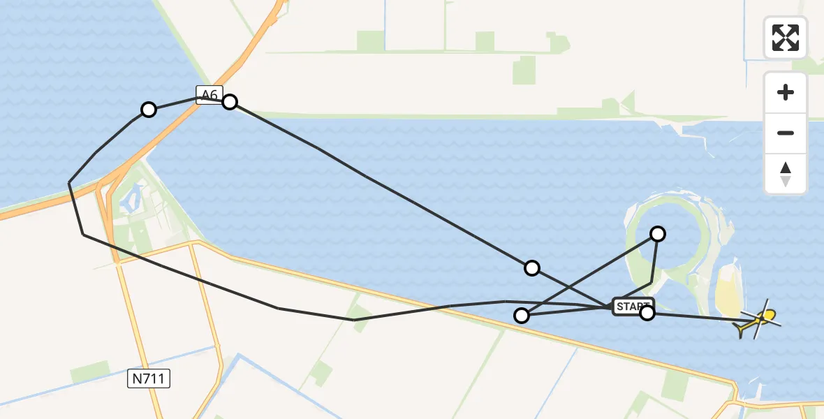 Routekaart van de vlucht: Politieheli naar Dronten, Hanzerak