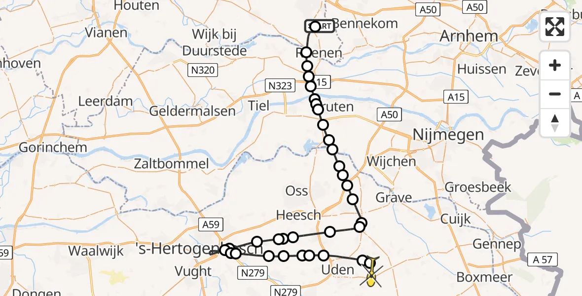 Routekaart van de vlucht: Lifeliner 3 naar Vliegbasis Volkel, Cuneraweg