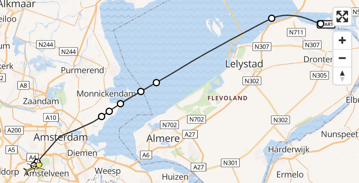 Routekaart van de vlucht: Politieheli naar Schiphol, Hanzerak