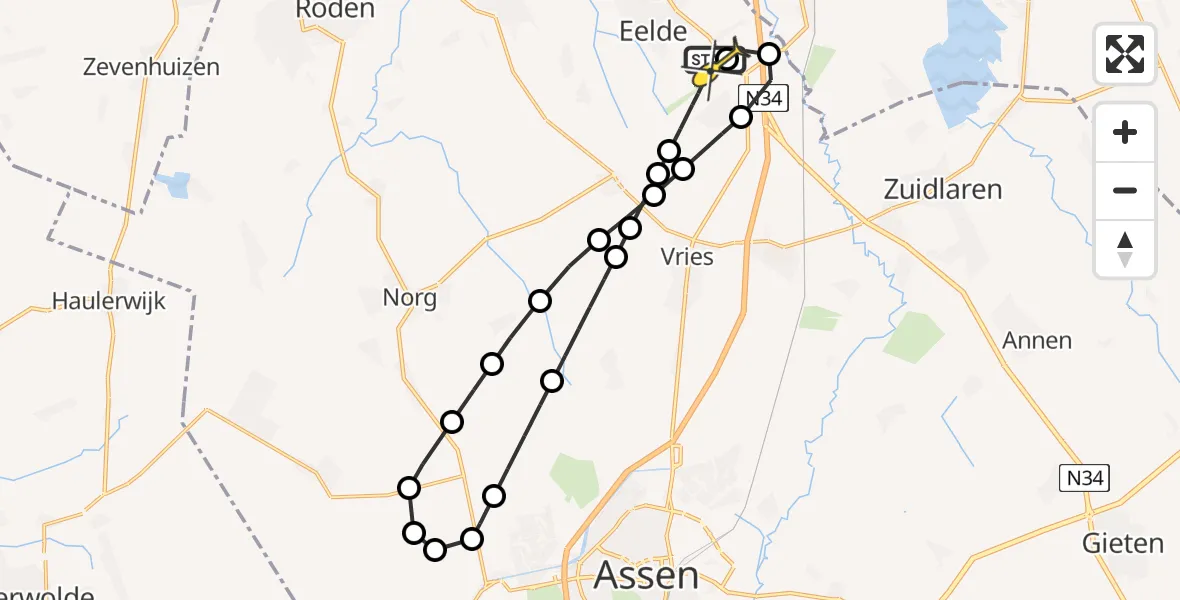 Routekaart van de vlucht: Lifeliner 4 naar Groningen Airport Eelde, Moespot