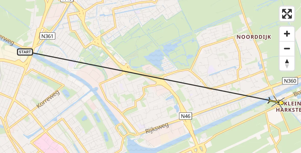 Routekaart van de vlucht: Ambulanceheli naar Groningen, Borgweg