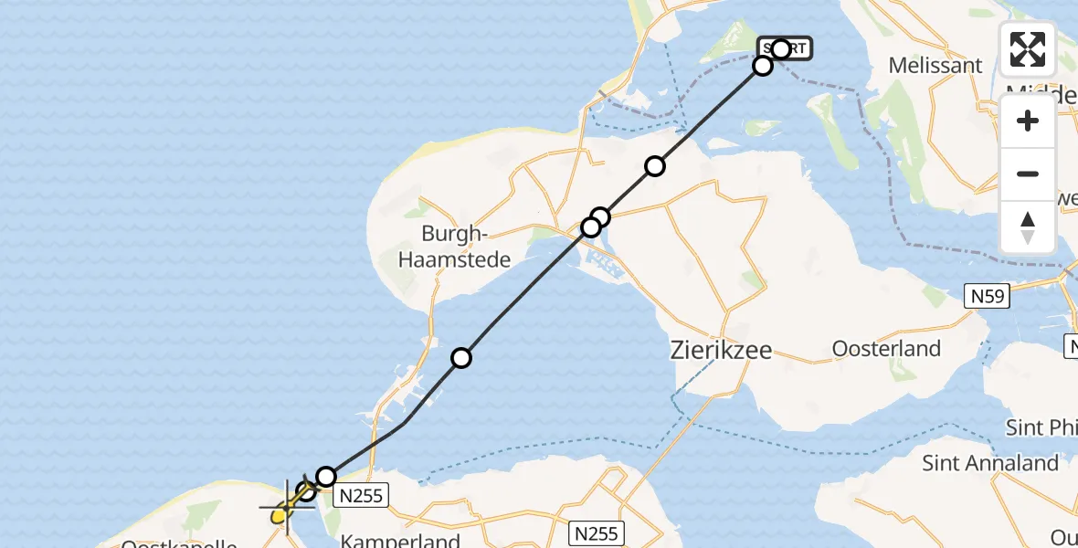 Routekaart van de vlucht: Lifeliner 2 naar Vrouwenpolder, Archipel