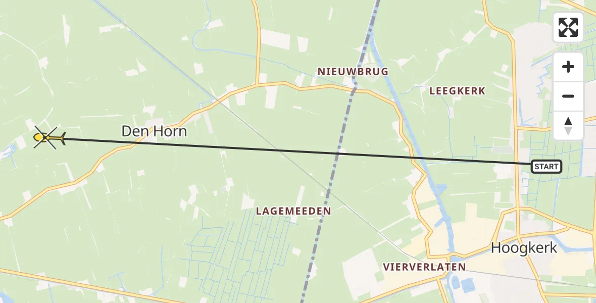 Routekaart van de vlucht: Ambulancehelikopter naar Zuidhorn, Zuiderweg