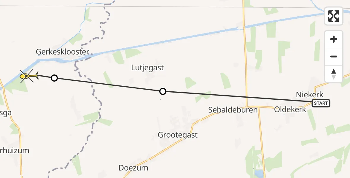 Routekaart van de vlucht: Ambulancehelikopter naar Stroobos, Abel Tasmanpad