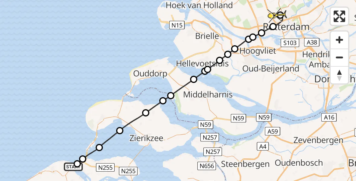 Routekaart van de vlucht: Lifeliner 2 naar Rotterdam The Hague Airport, Oost-westweg