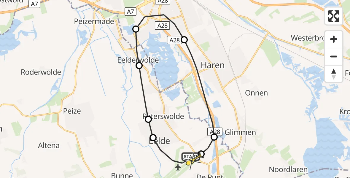 Routekaart van de vlucht: Lifeliner 4 naar Groningen Airport Eelde, Molenweg