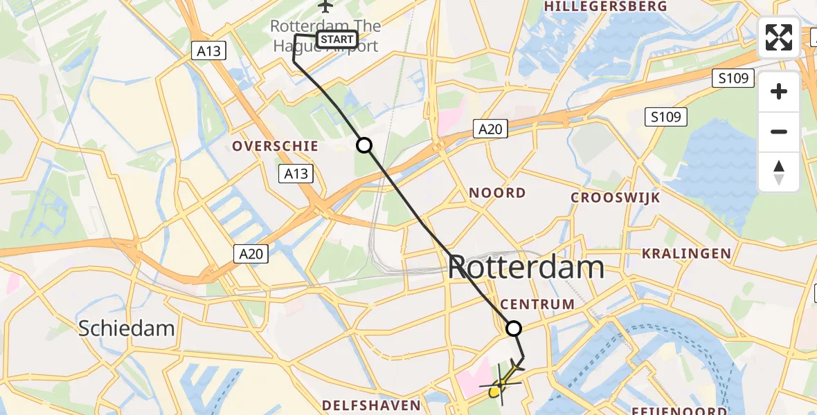 Routekaart van de vlucht: Lifeliner 2 naar Erasmus MC, Van der Duijn van Maasdamweg