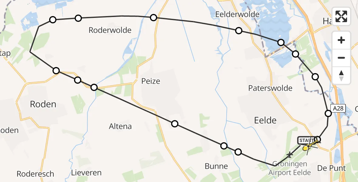 Routekaart van de vlucht: Lifeliner 4 naar Groningen Airport Eelde, Veldkampweg