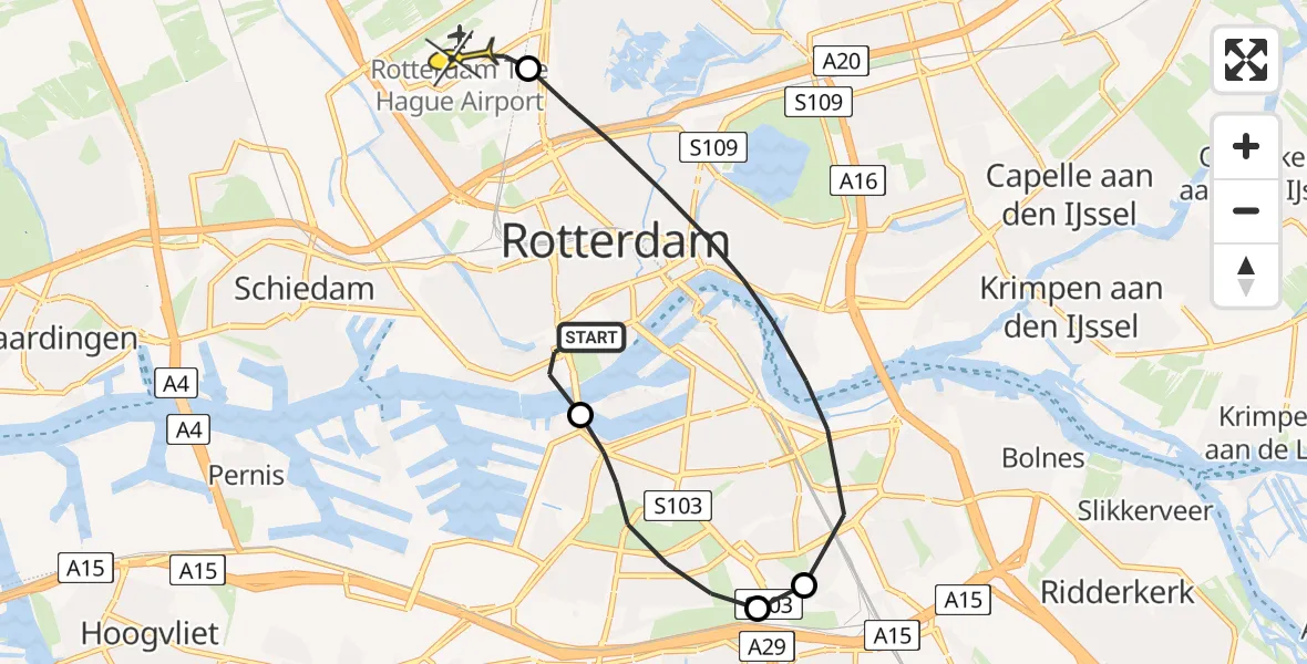 Routekaart van de vlucht: Lifeliner 2 naar Rotterdam The Hague Airport, Sint-Jobstraat