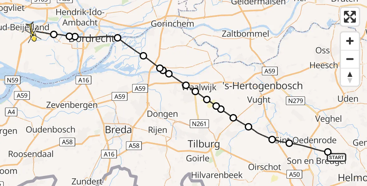 Routekaart van de vlucht: Lifeliner 2 naar Mijnsheerenland, Bosven