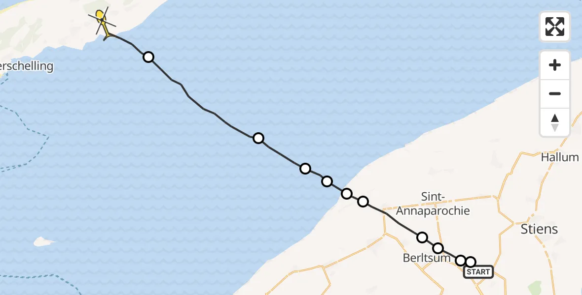 Routekaart van de vlucht: Ambulanceheli naar Formerum, Langhusterwei