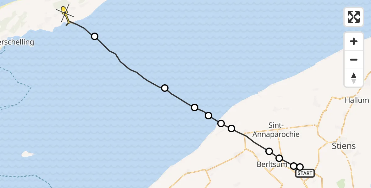 Routekaart van de vlucht: Ambulancehelikopter naar Formerum, Langhusterwei
