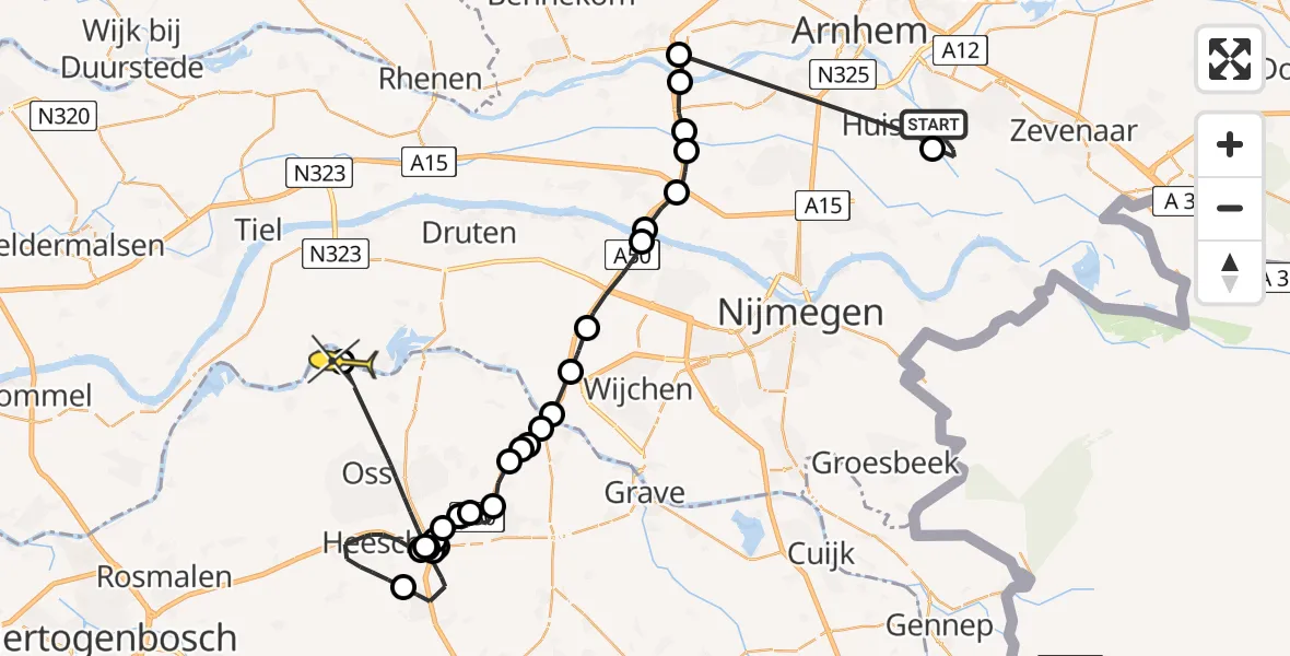Routekaart van de vlucht: Politieheli naar Oijen, Loostraat