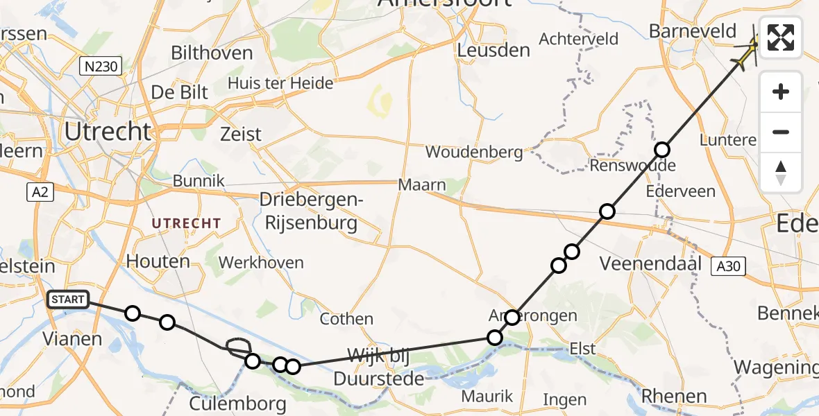 Routekaart van de vlucht: Politieheli naar Barneveld, Lekdijk oost