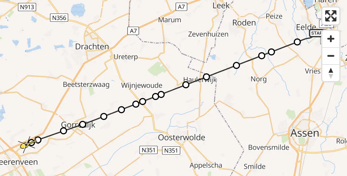 Routekaart van de vlucht: Lifeliner 4 naar Heerenveen, Lugtenbergerweg