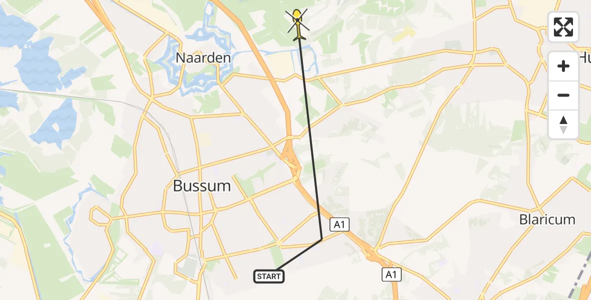 Routekaart van de vlucht: Politiehelikopter naar Naarden, Boomkleverlaan