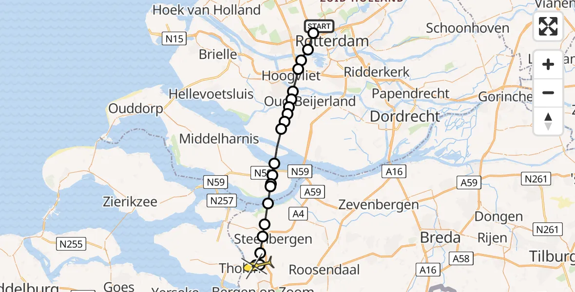 Routekaart van de vlucht: Lifeliner 2 naar Halsteren, Brandenburgbaan