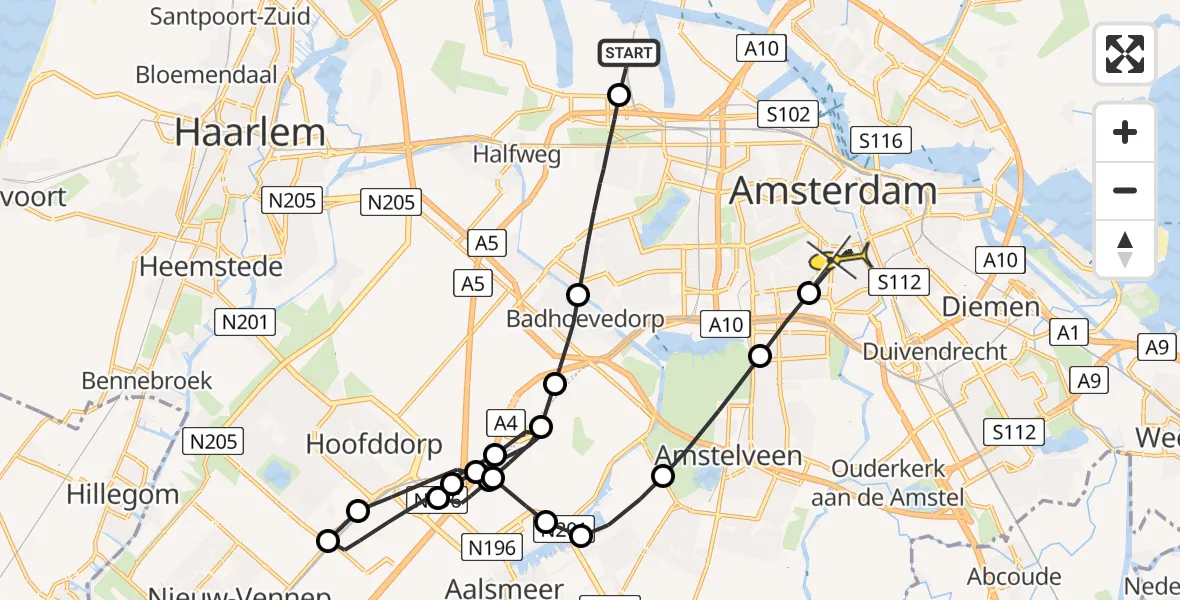 Routekaart van de vlucht: Lifeliner 1 naar Amsterdam, Westpoortweg