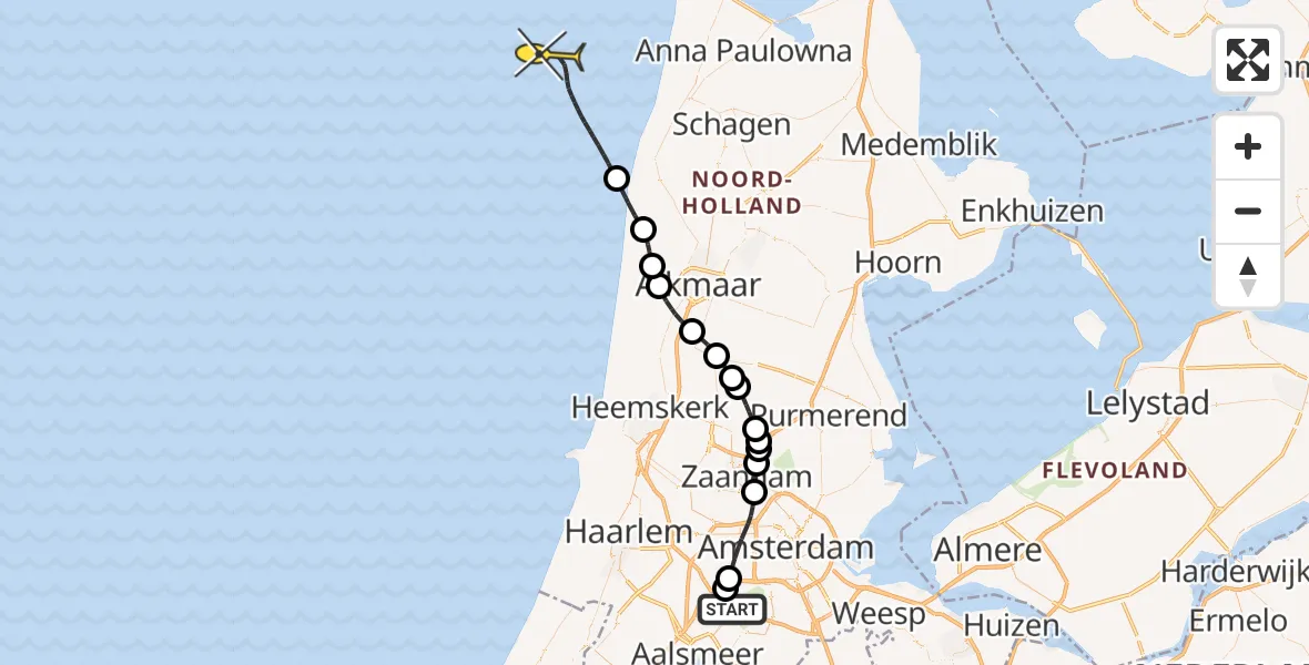 Routekaart van de vlucht: Politieheli naar Loevesteinse Randweg