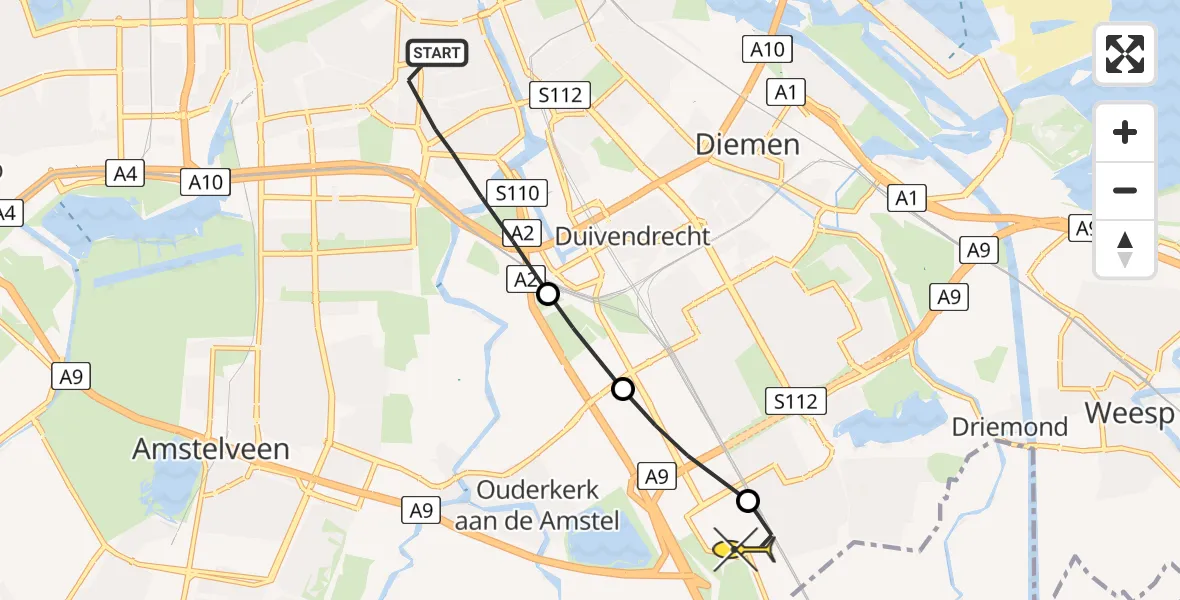 Routekaart van de vlucht: Lifeliner 1 naar Academisch Medisch Centrum (AMC), Molenbeekstraat