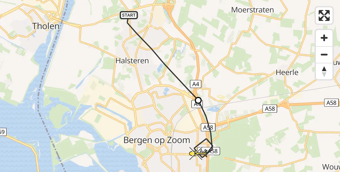 Routekaart van de vlucht: Lifeliner 2 naar Bergen op Zoom, Verduinsbos