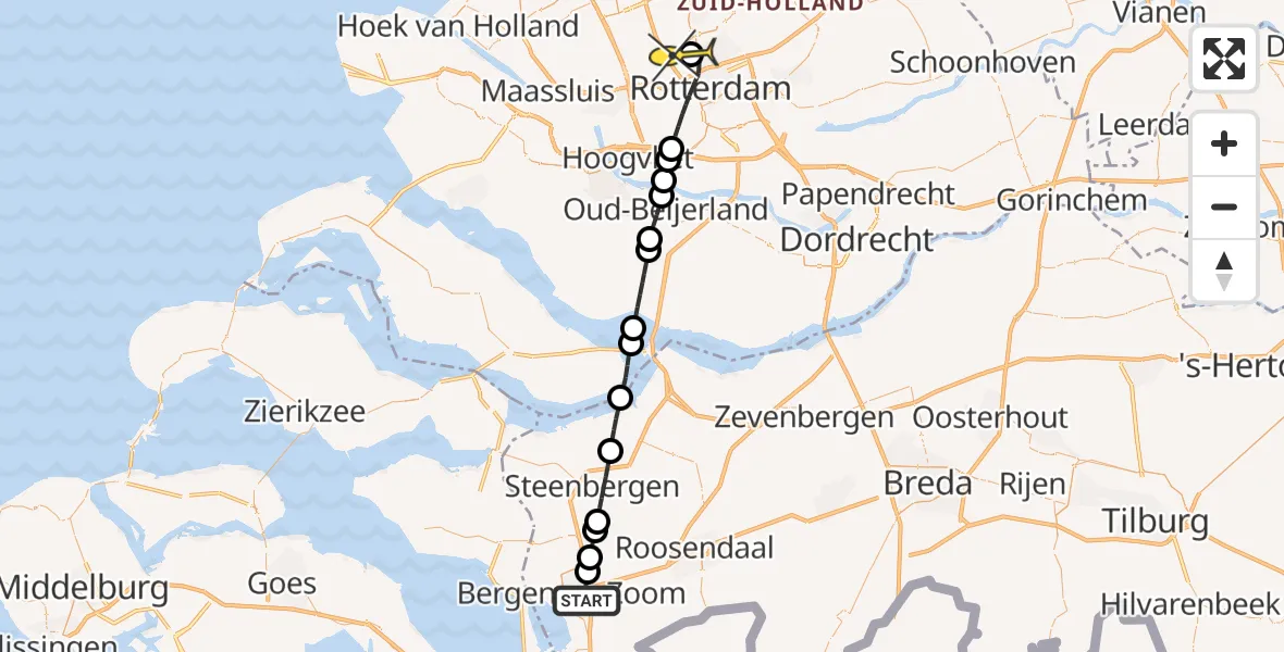 Routekaart van de vlucht: Lifeliner 2 naar Rotterdam The Hague Airport, Marconilaan