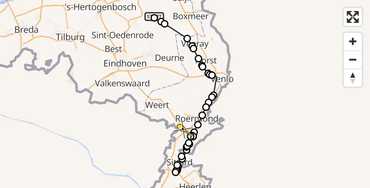 Routekaart van de vlucht: Politiehelikopter naar Maasbracht, Vogelstraat