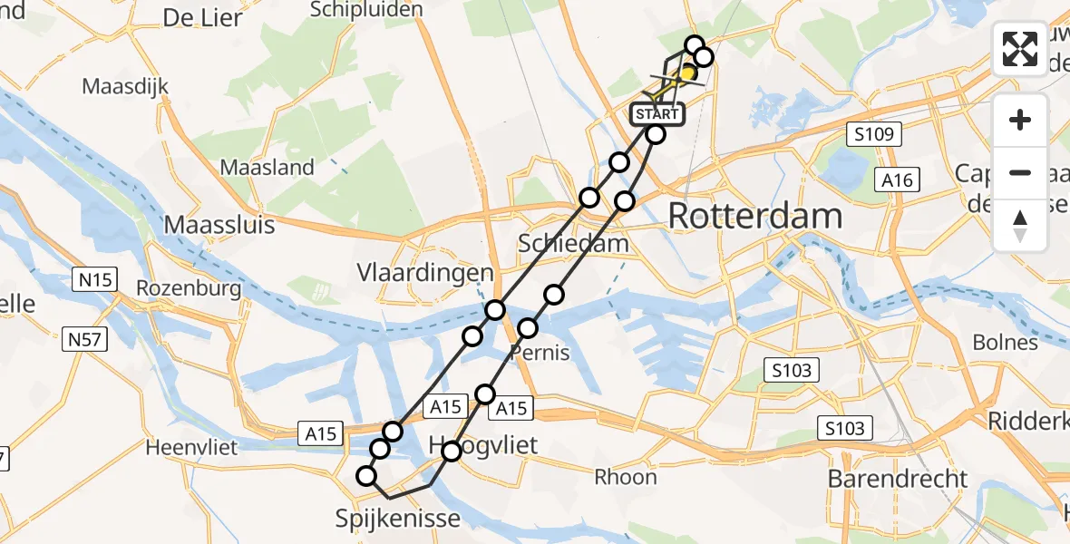 Routekaart van de vlucht: Lifeliner 2 naar Rotterdam The Hague Airport, Grote Werfstraat