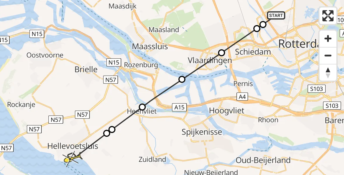 Routekaart van de vlucht: Lifeliner 2 naar Hellevoetsluis, Schielaan
