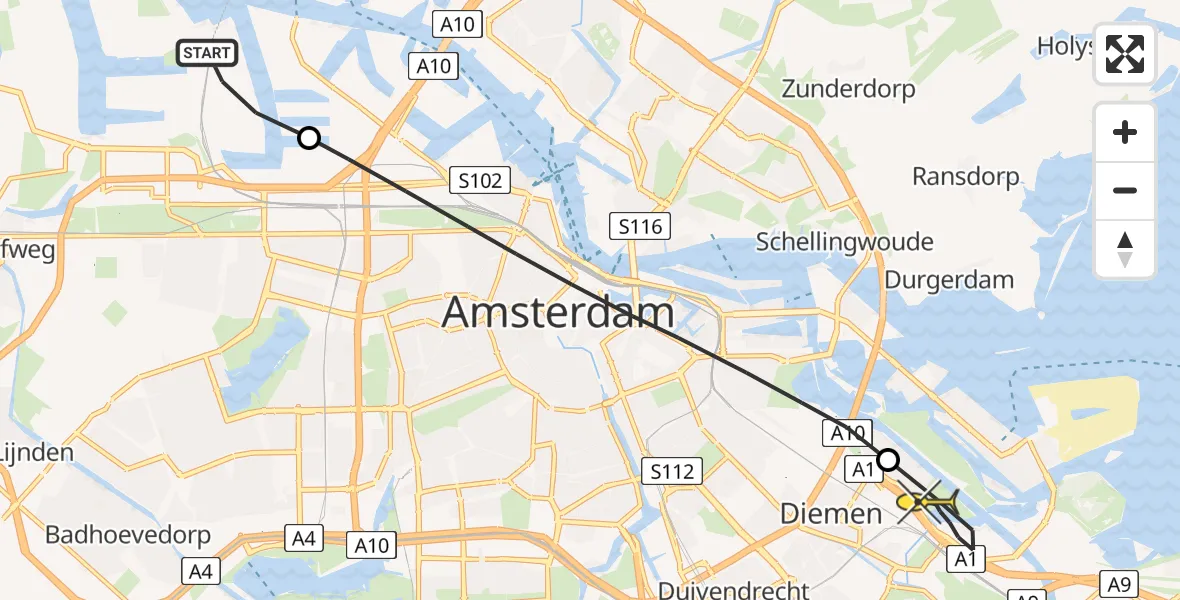 Routekaart van de vlucht: Lifeliner 1 naar Diemen, Westhaven