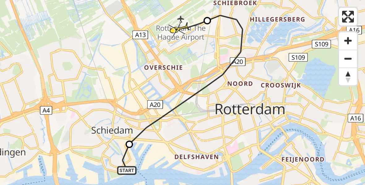 Routekaart van de vlucht: Lifeliner 2 naar Rotterdam The Hague Airport, Van Deventerstraat