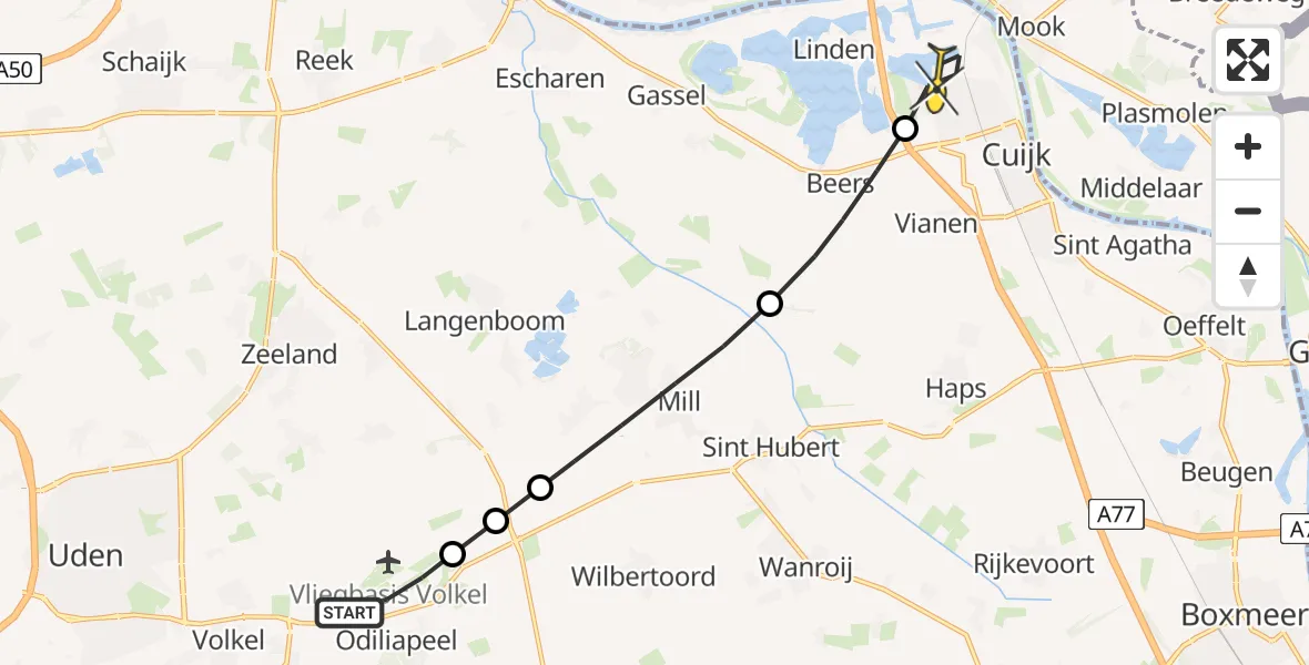 Routekaart van de vlucht: Lifeliner 3 naar Cuijk, Zeelandsedijk