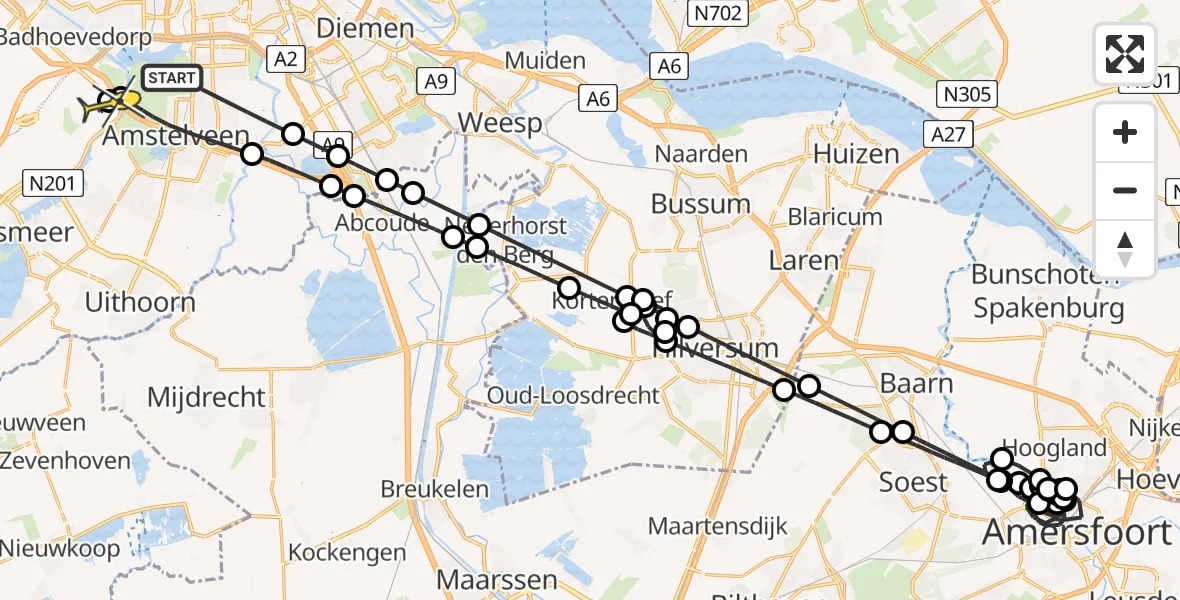 Routekaart van de vlucht: Politieheli naar Schiphol, Catharina van Clevelaan