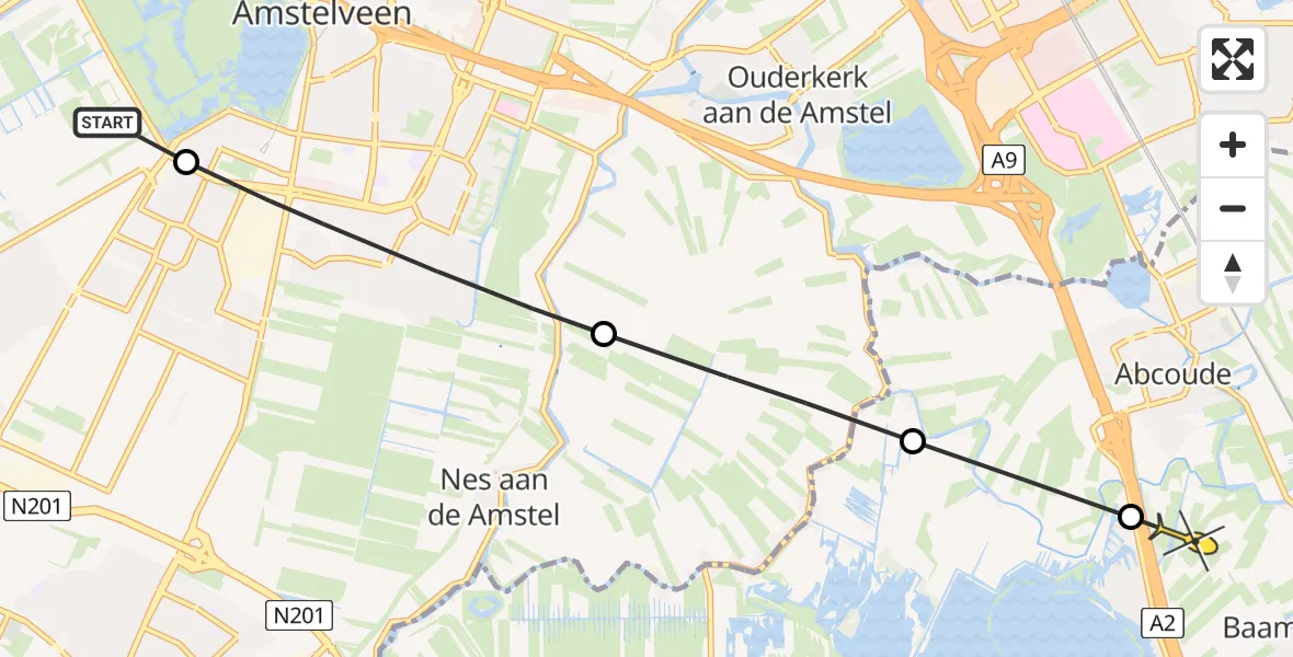 Routekaart van de vlucht: Politiehelikopter naar Baambrugge, Bovenkerkerweg