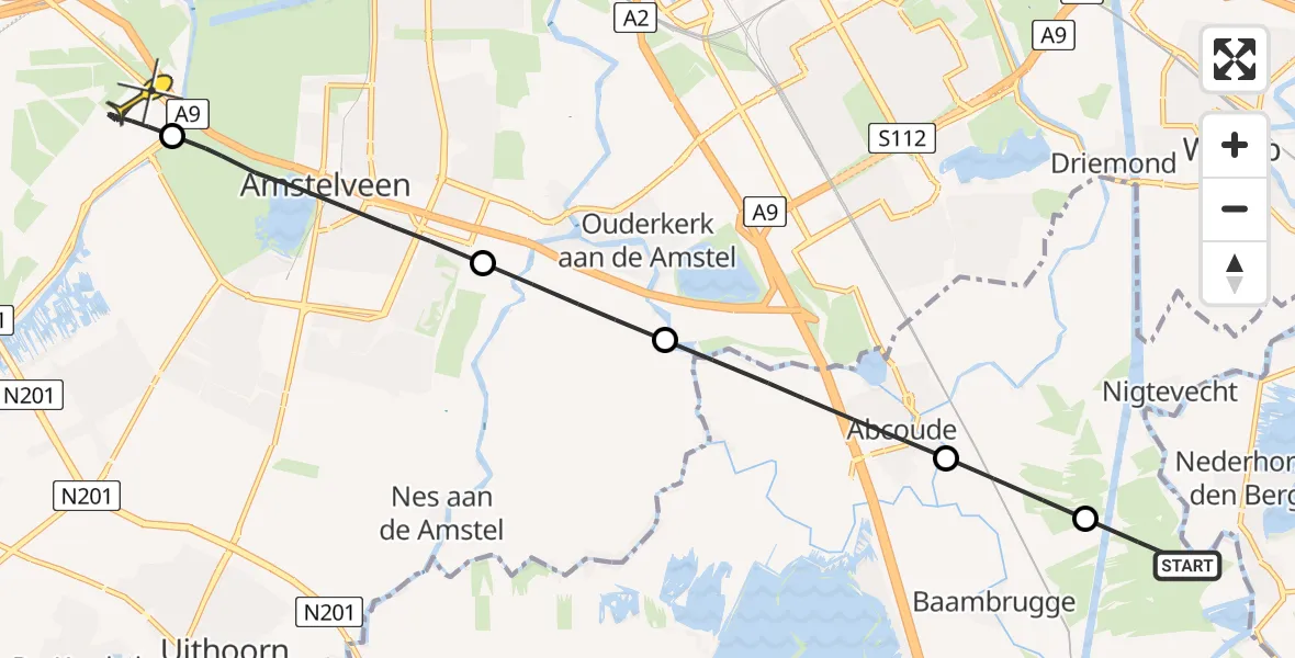 Routekaart van de vlucht: Politieheli naar Schiphol, Kanaaldijk West