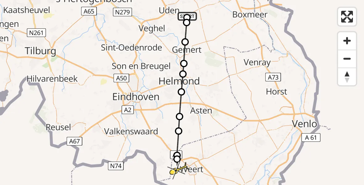 Routekaart van de vlucht: Lifeliner 3 naar Weert, Oosterheidestraat