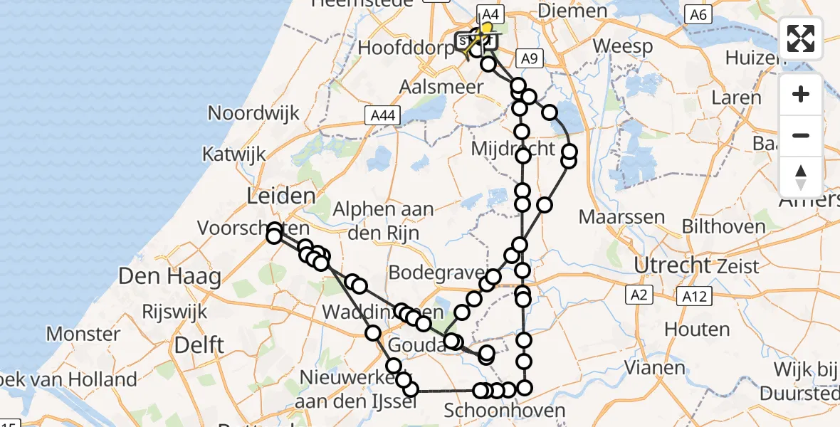 Routekaart van de vlucht: Politieheli naar Schiphol, Veenweg