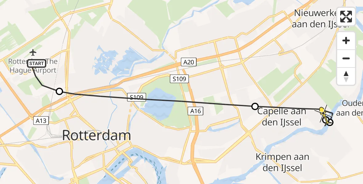 Routekaart van de vlucht: Lifeliner 2 naar Capelle aan den IJssel, Terletweg