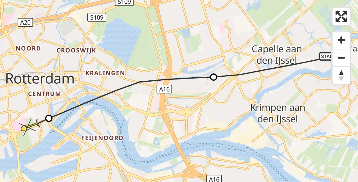Routekaart van de vlucht: Lifeliner 2 naar Erasmus MC, Meerkoetstraat