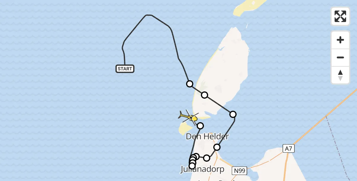 Routekaart van de vlucht: Kustwachthelikopter naar Den Hoorn, Korte Vliet