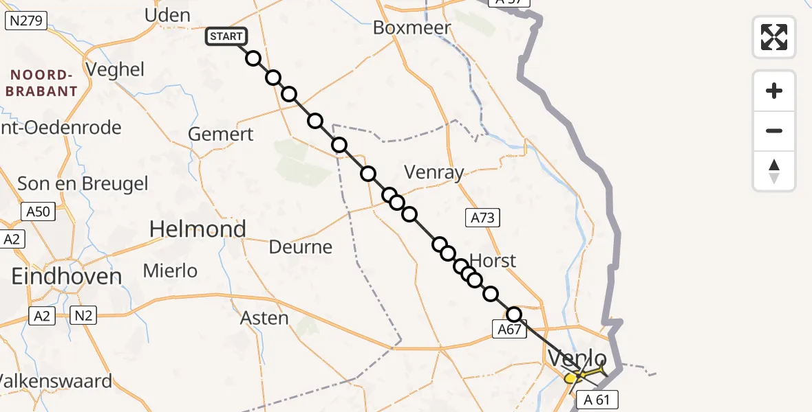 Routekaart van de vlucht: Lifeliner 3 naar Venlo, Dennenstraat