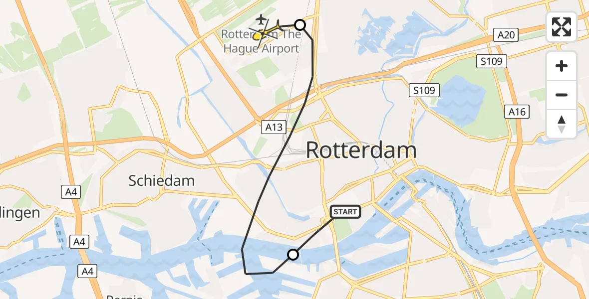 Routekaart van de vlucht: Lifeliner 2 naar Rotterdam The Hague Airport, Sint-Jobsweg