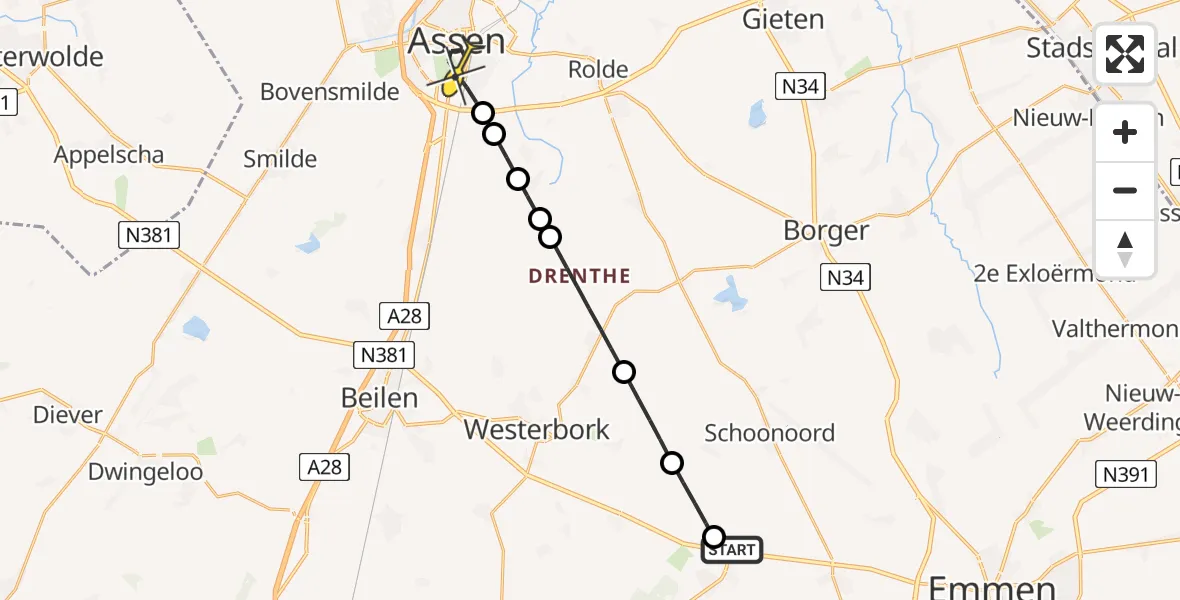 Routekaart van de vlucht: Lifeliner 4 naar Assen, Westeinde