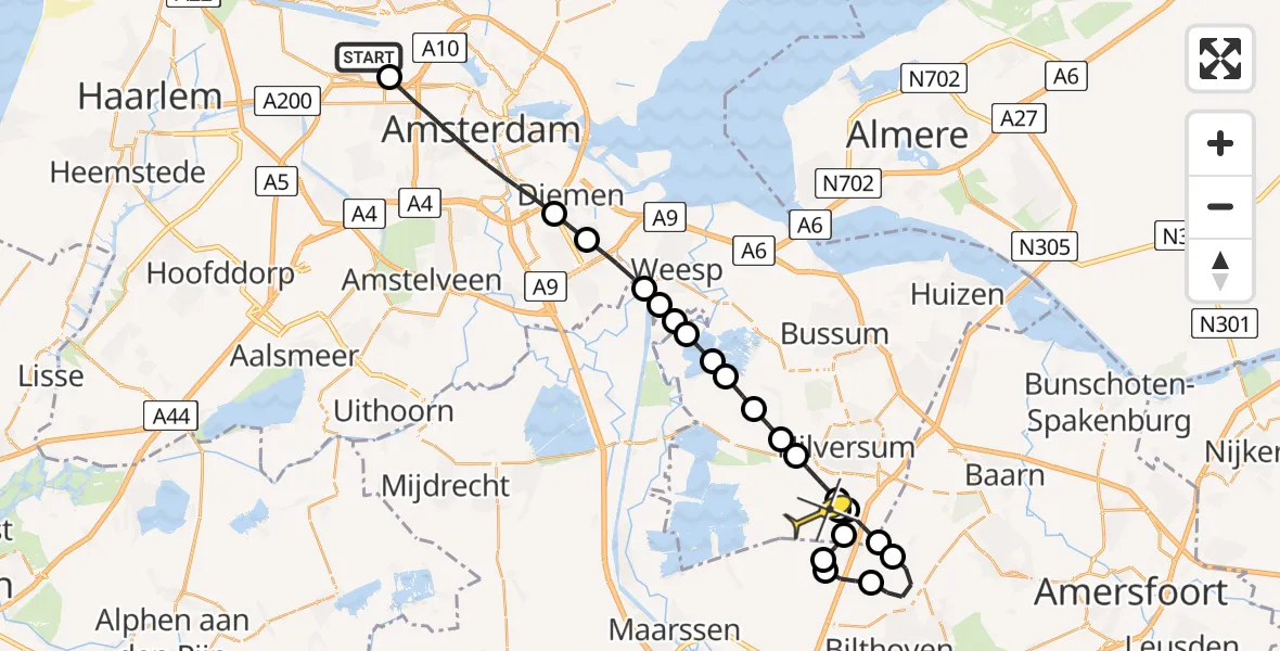 Routekaart van de vlucht: Lifeliner 1 naar Vliegveld Hilversum, Beringhaven