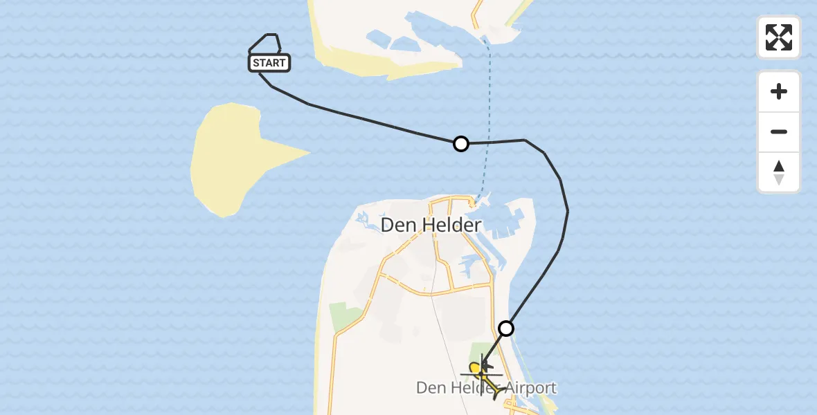 Routekaart van de vlucht: Kustwachthelikopter naar Vliegveld De Kooy, Oostoeverweg