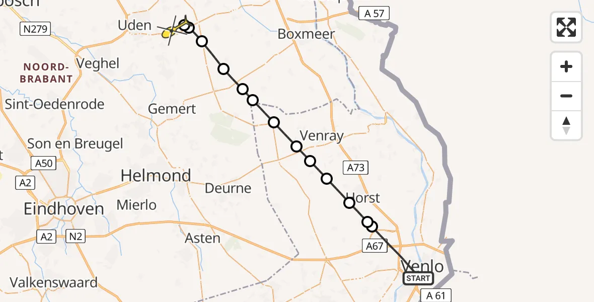 Routekaart van de vlucht: Lifeliner 3 naar Vliegbasis Volkel, Hendrik van Veldekestraat