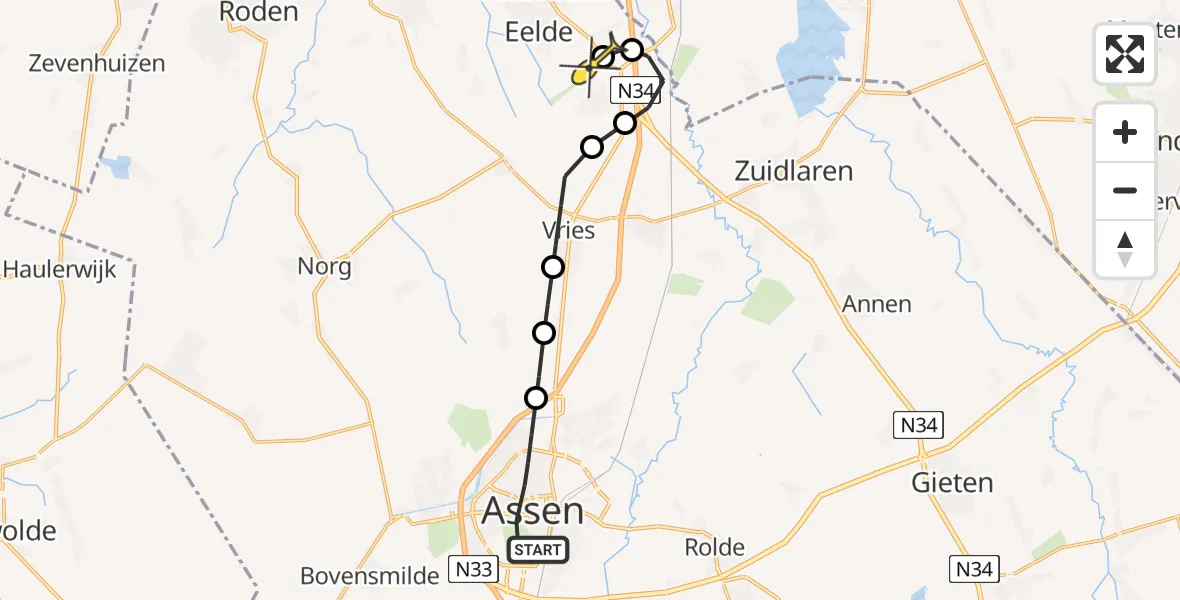 Routekaart van de vlucht: Lifeliner 4 naar Groningen Airport Eelde, Kerkhofslaan