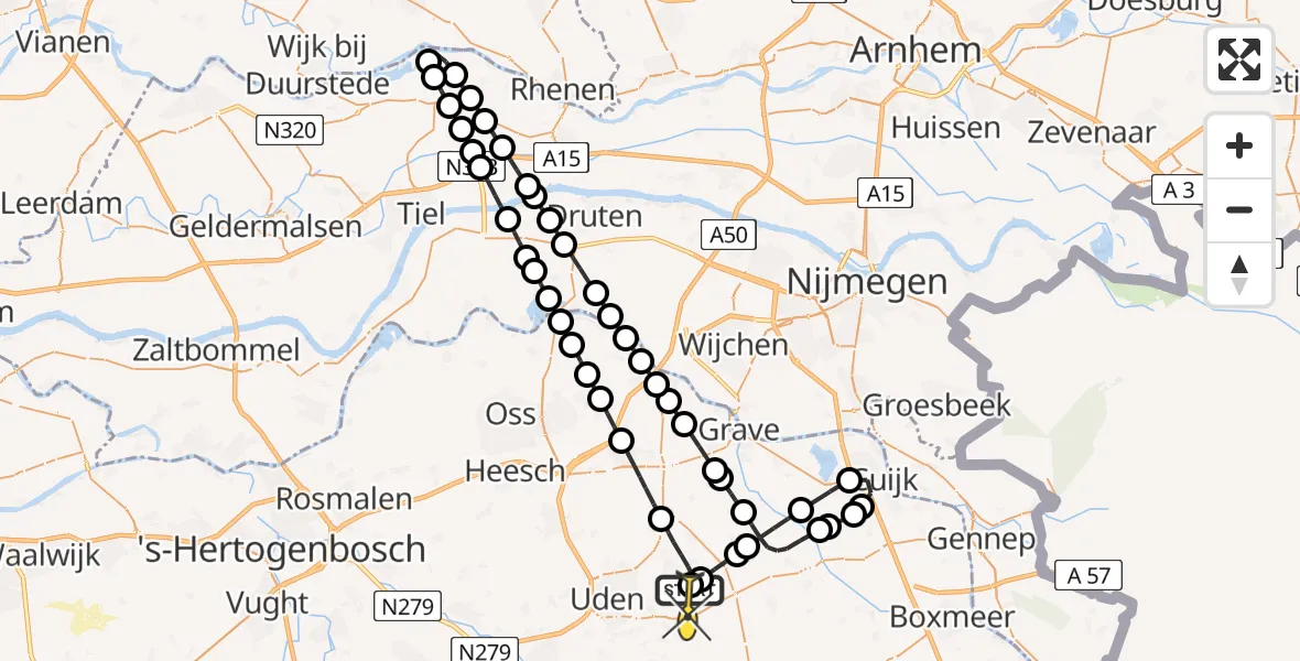 Routekaart van de vlucht: Lifeliner 3 naar Vliegbasis Volkel, Millsebaan